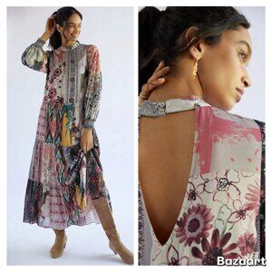New Anthropologie Geisha Designs Printed Patchwork Maxi Dress